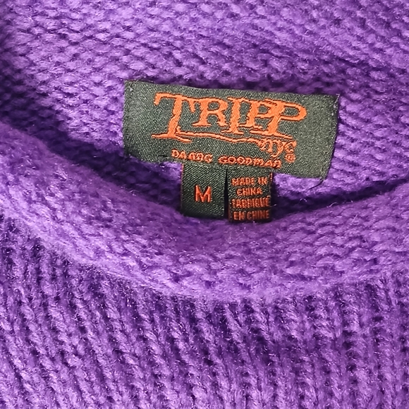 TRIPP nyc Purple Long Sleeve Black Skull Sweater Size M GOTH STEAMPUNK - Picture 8 of 10